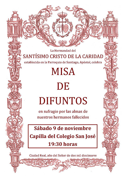 Misa de difuntos. Sábado 9 de noviembre a las 19:30 horas en la Capilla del Colegio San José.